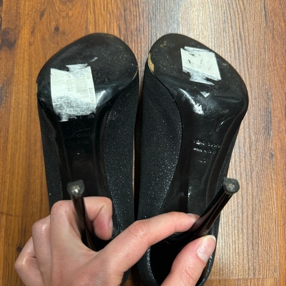 Giuseppe Zanotti Black Glitter Peep Toe Heels EU 40 US 9.5 10 - Picture 5 of 13